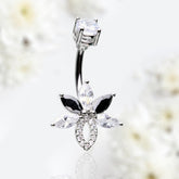 14G Silver Sparkling Marquise Stones Belly Button Ring